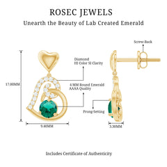 Lab Created Emerald Heart Drop Earrings with Diamonds