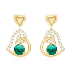 Lab Created Emerald Heart Drop Earrings with Diamonds
