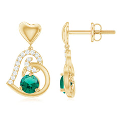 Lab Created Emerald Heart Drop Earrings with Diamonds