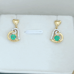 1 Carat Round Emerald and Diamond Heart Drop Earrings