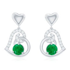 1 Carat Round Emerald and Diamond Heart Drop Earrings