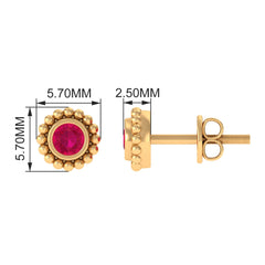 1/4 CT Ruby Solitaire Stud Earring in Beaded Bezel Setting for Women