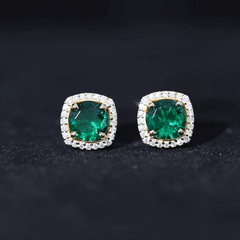 6 MM Lab Grown Emerald Stud Earrings with Diamond Halo
