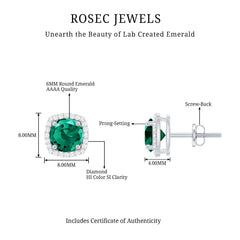 6 MM Lab Grown Emerald Stud Earrings with Diamond Halo