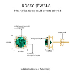 6 MM Lab Grown Emerald Stud Earrings with Diamond Halo