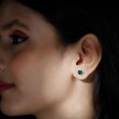 6 MM Lab Grown Emerald Stud Earrings with Diamond Halo