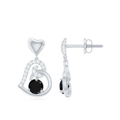 Heart Drop Earring with Black Spinel and Diamond Accent
