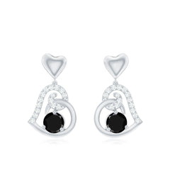 Heart Drop Earring with Black Spinel and Diamond Accent