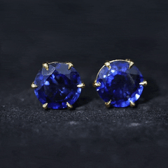 Round Lab Grown Blue Sapphire Solitaire Stud Earrings