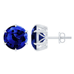 Round Lab Grown Blue Sapphire Solitaire Stud Earrings