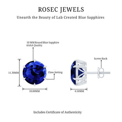 Round Lab Grown Blue Sapphire Solitaire Stud Earrings