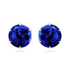 Round Lab Grown Blue Sapphire Solitaire Stud Earrings