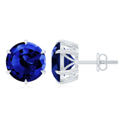 Round Lab Grown Blue Sapphire Solitaire Stud Earrings