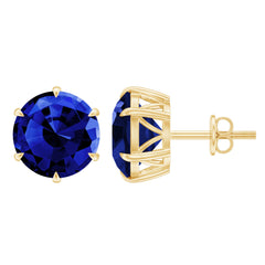 Round Lab Grown Blue Sapphire Solitaire Stud Earrings