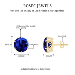 Round Lab Grown Blue Sapphire Solitaire Stud Earrings