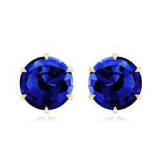 Round Lab Grown Blue Sapphire Solitaire Stud Earrings