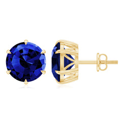 Round Lab Grown Blue Sapphire Solitaire Stud Earrings