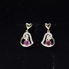 Real Pink Tourmaline and Diamond Heart Drop Earrings