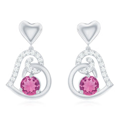 Real Pink Tourmaline and Diamond Heart Drop Earrings
