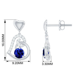 Created Blue Sapphire and Diamond Heart Drop Earrings