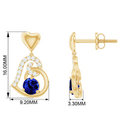 Created Blue Sapphire and Diamond Heart Drop Earrings