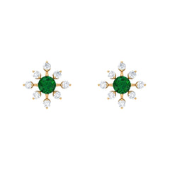 Certified Emerald and Diamond Contemporary Flower Stud Earrings
