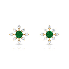 Certified Emerald and Diamond Contemporary Flower Stud Earrings