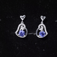 1 Carat Tanzanite and Diamond Heart Drop Earrings