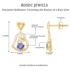 1 Carat Tanzanite and Diamond Heart Drop Earrings