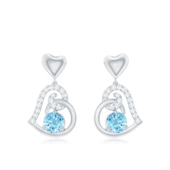 Natural Aquamarine Heart Drop Earrings with Diamond