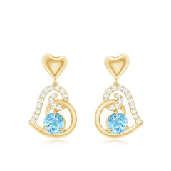 Natural Aquamarine Heart Drop Earrings with Diamond