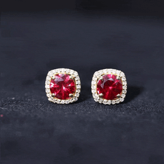 2.75 CT Round Lab Grown Ruby Bridal Stud Earrings with Diamond