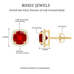2.75 CT Round Lab Grown Ruby Bridal Stud Earrings with Diamond