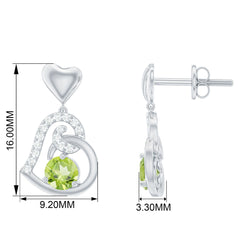 Solitaire Peridot Heart Drop Earrings with Diamond Accent