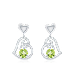 Solitaire Peridot Heart Drop Earrings with Diamond Accent