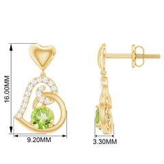 Solitaire Peridot Heart Drop Earrings with Diamond Accent