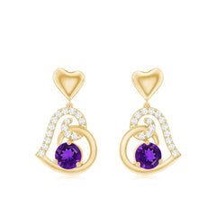 Natural Amethyst Diamond Heart Drop Earrings