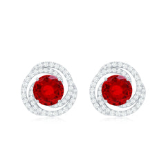 Lab Created Ruby and Diamond Spiral Stud Earrings
