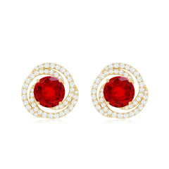 Lab Created Ruby and Diamond Spiral Stud Earrings