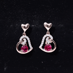 Lab Created Ruby and Diamond Heart Drop Earrings