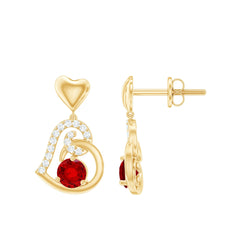 Lab Created Ruby and Diamond Heart Drop Earrings