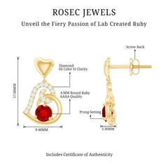 Lab Created Ruby and Diamond Heart Drop Earrings