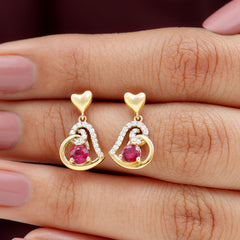 Lab Created Ruby and Diamond Heart Drop Earrings