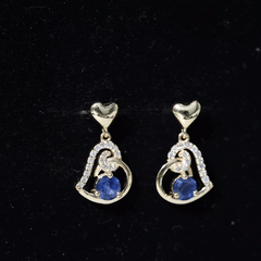 Real 0.8 Carat Blue Sapphire and Diamond Dangling Earrings