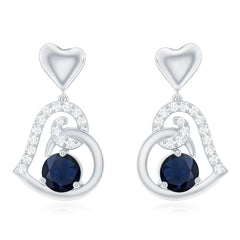 Real 0.8 Carat Blue Sapphire and Diamond Dangling Earrings
