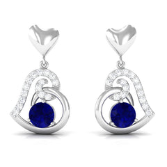 Real 0.8 Carat Blue Sapphire and Diamond Dangling Earrings