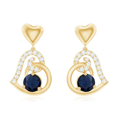 Real 0.8 Carat Blue Sapphire and Diamond Dangling Earrings