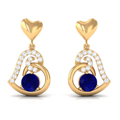 Real 0.8 Carat Blue Sapphire and Diamond Dangling Earrings