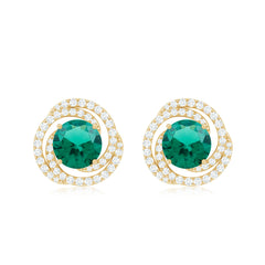 Lab Created Emerald and Diamond Spiral Stud Earrings