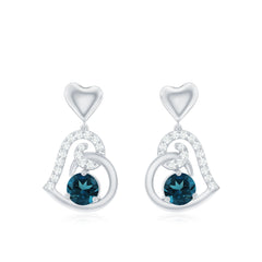 Round London Blue Topaz and Diamond Heart Drop Earring